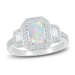 Lab-Created Sapphire & Natural Opal Ring Sterling Silver
