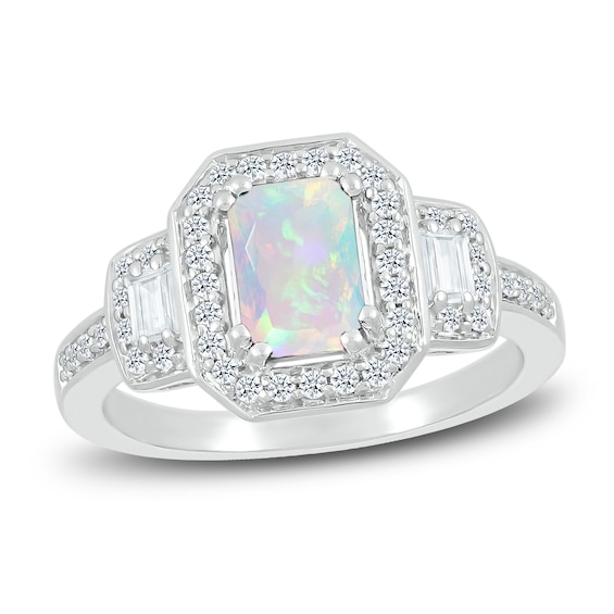 Lab-Created Sapphire & Natural Opal Ring Sterling Silver