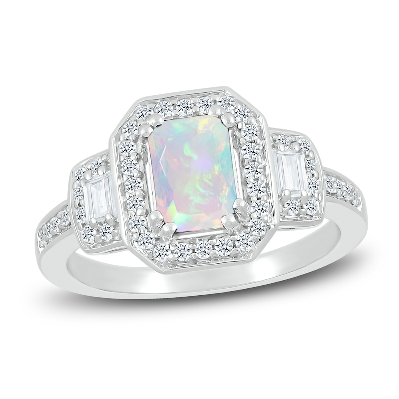Main Image 1 of Lab-Created Sapphire & Natural Opal Ring Sterling Silver