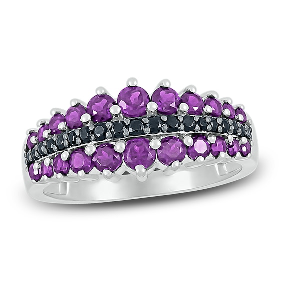 Natural Amethyst Ring 1/8 ct tw Black Diamonds 10K White Gold