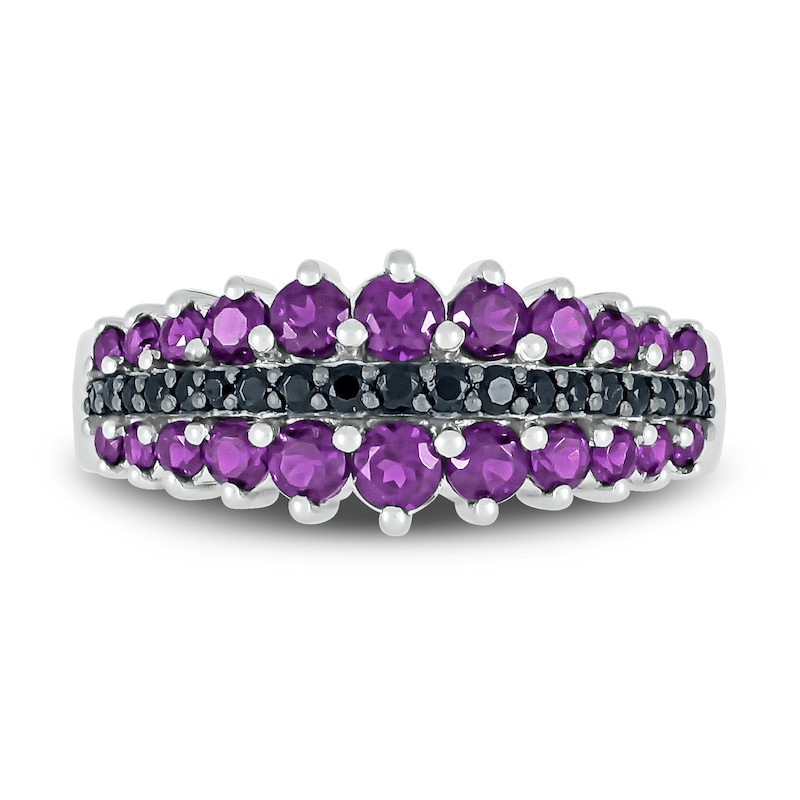 Main Image 2 of Natural Amethyst Ring 1/8 ct tw Black Diamonds 10K White Gold