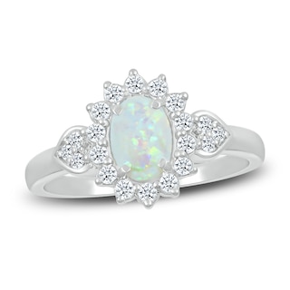Lab-Created Sapphire & Natural Opal Ring Sterling Silver