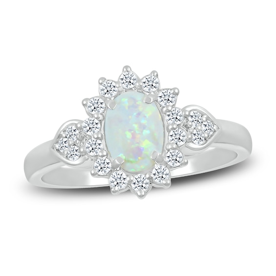 Lab-Created Sapphire & Natural Opal Ring Sterling Silver