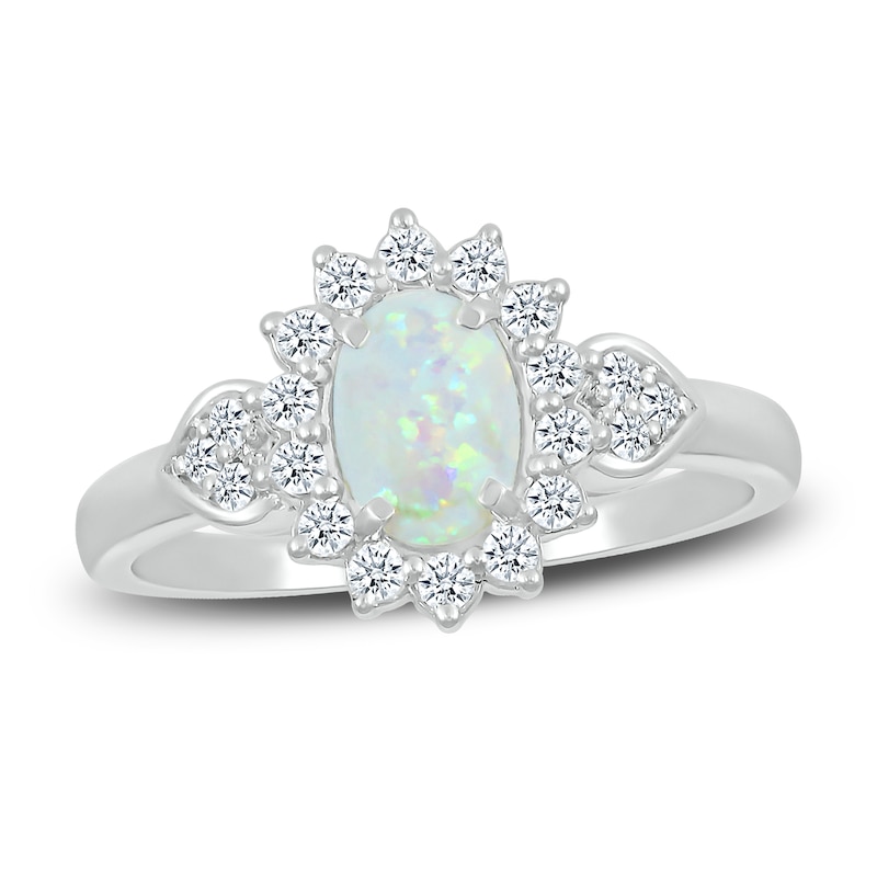 Main Image 1 of Lab-Created Sapphire & Natural Opal Ring Sterling Silver