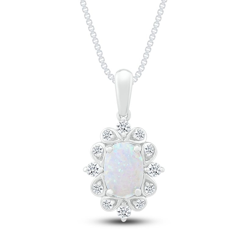 Main Image 1 of Lab-Created Sapphire & Lab-Created Opal Necklace Sterling Silver