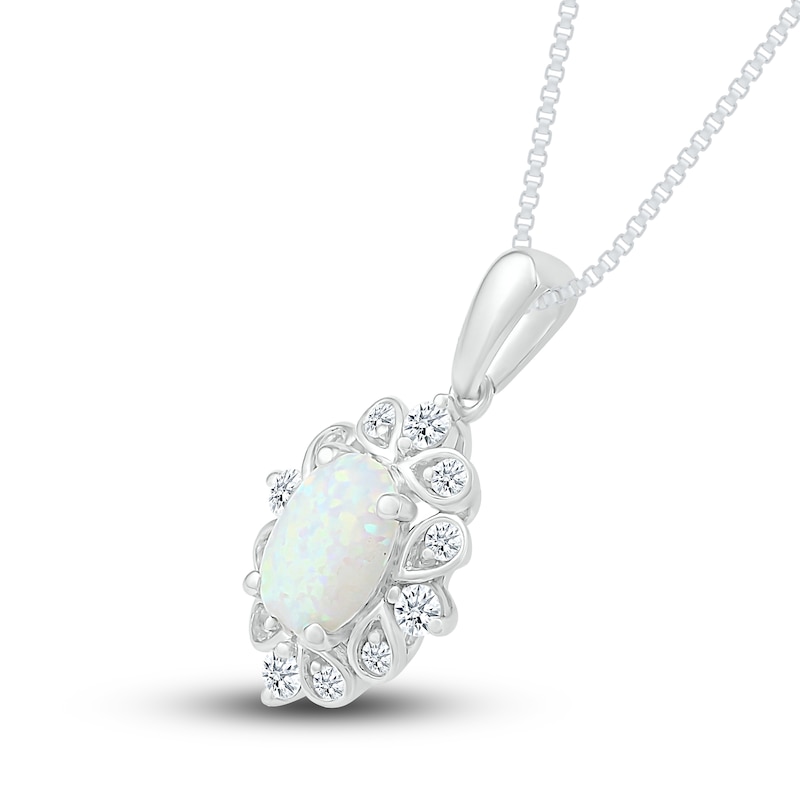 Main Image 2 of Lab-Created Sapphire & Lab-Created Opal Necklace Sterling Silver
