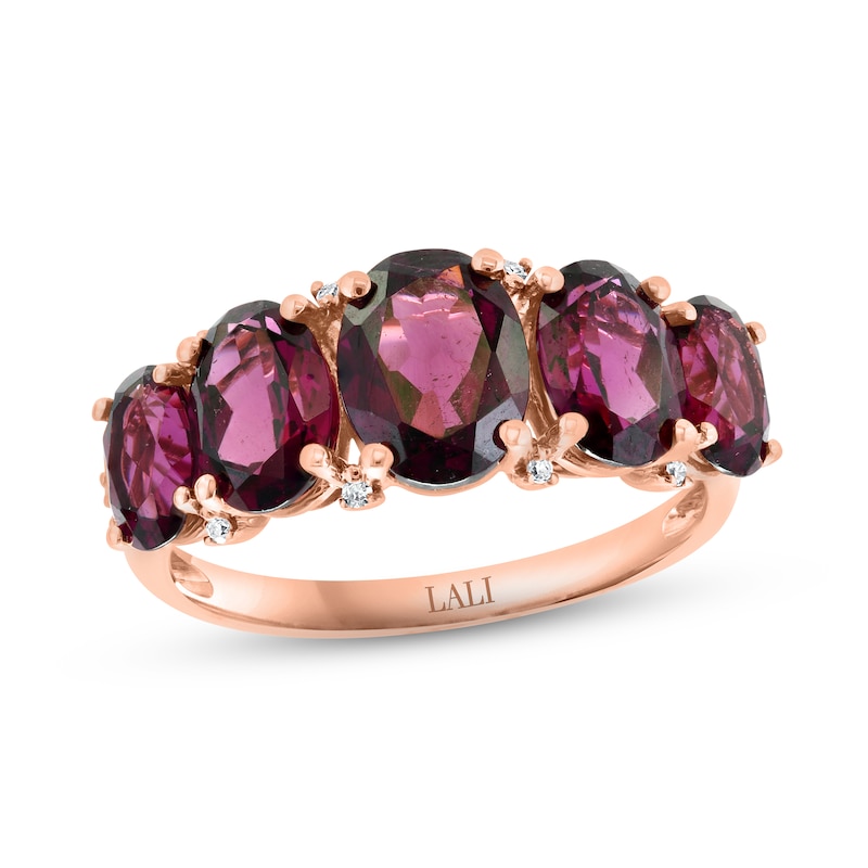 LALI Jewels Natural Rhodolite Garnet Ring 1/20 ct tw Diamonds 14K Rose Gold