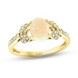 LALI Jewels Natural Opal Ring 1/6 ct tw Diamonds 14K Yellow Gold
