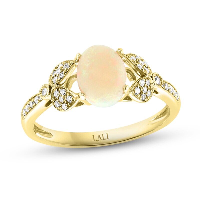 LALI Jewels Natural Opal Ring 1/6 ct tw Diamonds 14K Yellow Gold