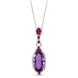 LALI Jewels Natural Garnet, Natural Sapphire & Natural Amethyst Necklace 1/4 ct tw Diamonds 14K Rose Gold