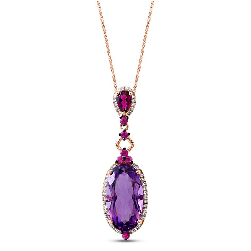 LALI Jewels Natural Garnet, Natural Sapphire & Natural Amethyst Necklace 1/4 ct tw Diamonds 14K Rose Gold