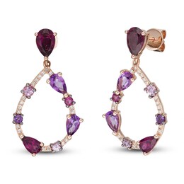 LALI Jewels Natural Rhodalite Garnet, Natural Sapphire & Natural Amethyst Earrings 1/8 ct tw Diamonds 14K Rose Gold