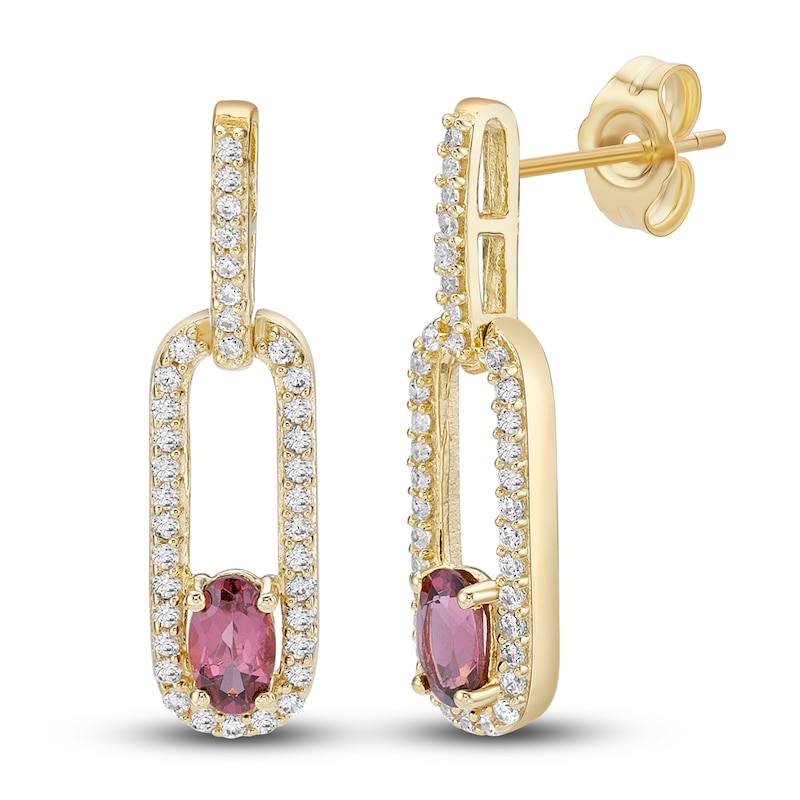 Main Image 1 of Natural Rhodolite Garnet Earrings 1/3 ct tw Diamonds 10K Yellow Gold