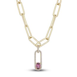 Natural Garnet Necklace 1/5 ct tw Diamonds 10K Yellow Gold 18&quot;