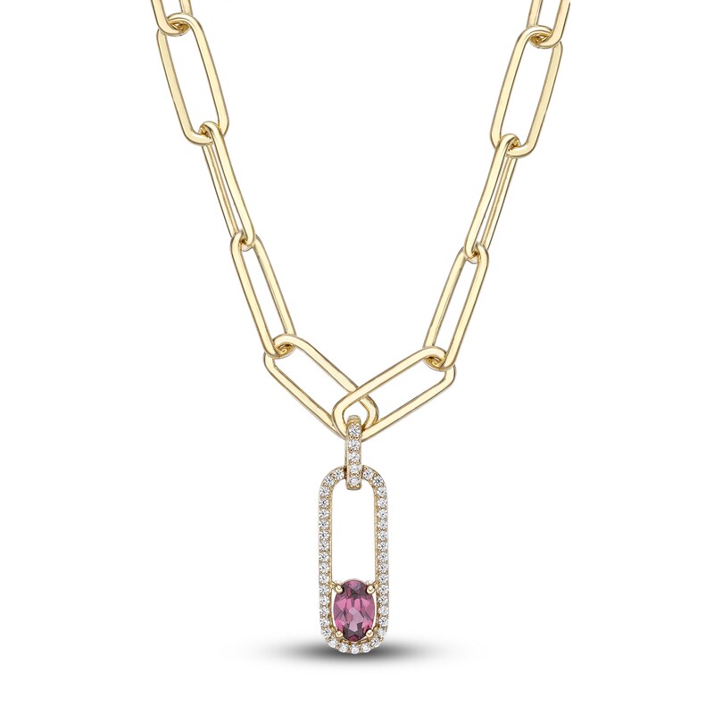 Main Image 1 of Natural Garnet Necklace 1/5 ct tw Diamonds 10K Yellow Gold 18"