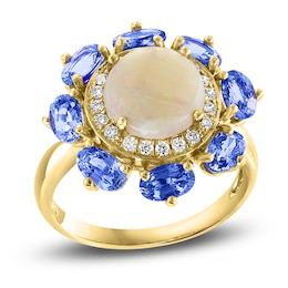 LALI Jewels Natural Opal & Natural Tanzanite Ring 1/5 ct tw Diamonds 14K Yellow Gold