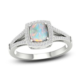 Lab-Created Opal & White Lab-Created Sapphire Ring Sterling Silver