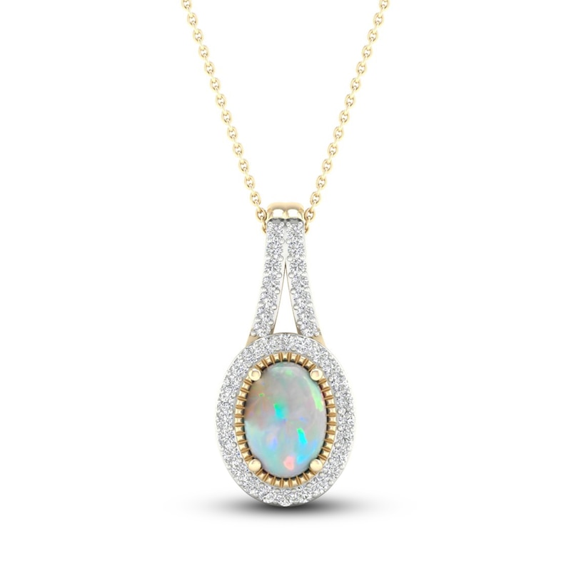 Lab-Created Opal & White Lab-Created Sapphire Necklace 10K Yellow Gold ...