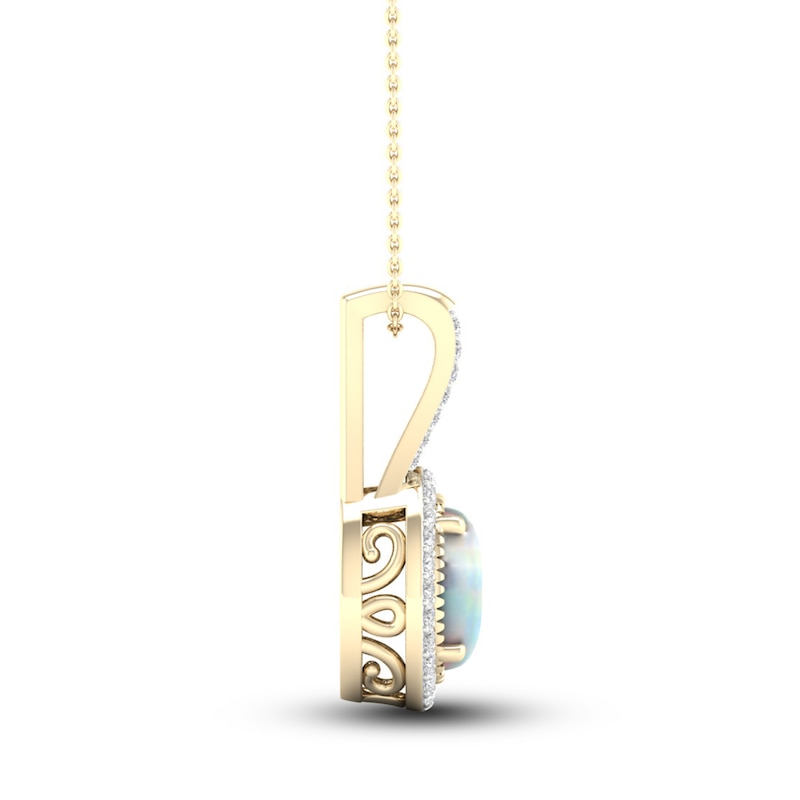 Lab-Created Opal & White Lab-Created Sapphire Necklace 10K Yellow Gold 18"