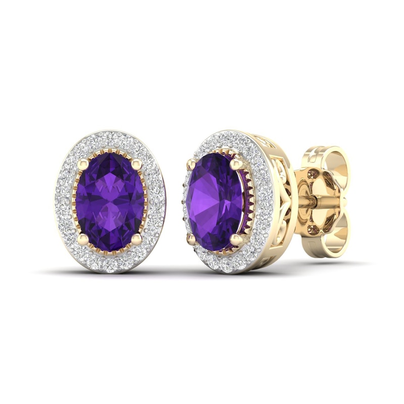 Natural Amethyst & Lab-Created White Sapphire Stud Earrings 10K Yellow Gold