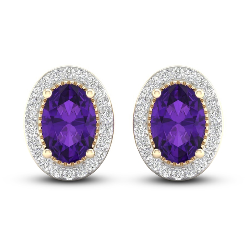 Natural Amethyst & Lab-Created White Sapphire Stud Earrings 10K Yellow Gold