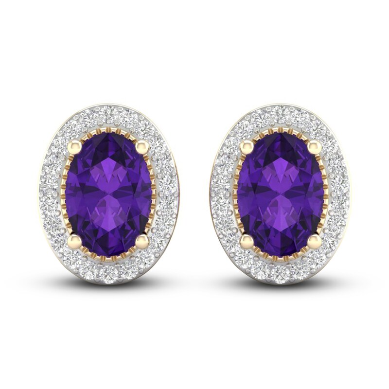 Natural Amethyst & White Lab-Created Sapphire Stud Earrings 10K Yellow Gold