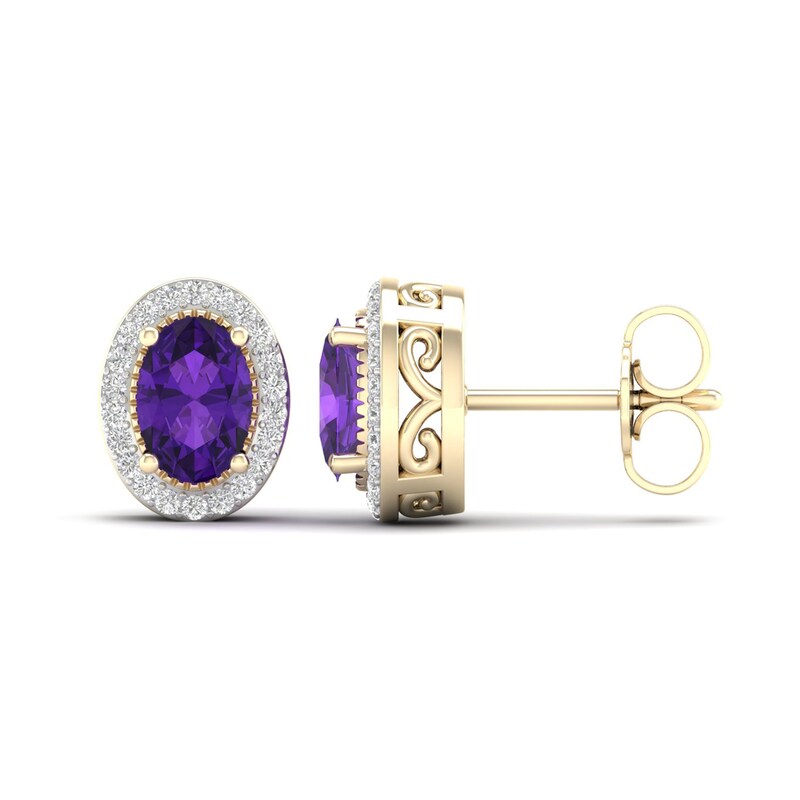 Natural Amethyst & White Lab-Created Sapphire Stud Earrings 10K Yellow Gold