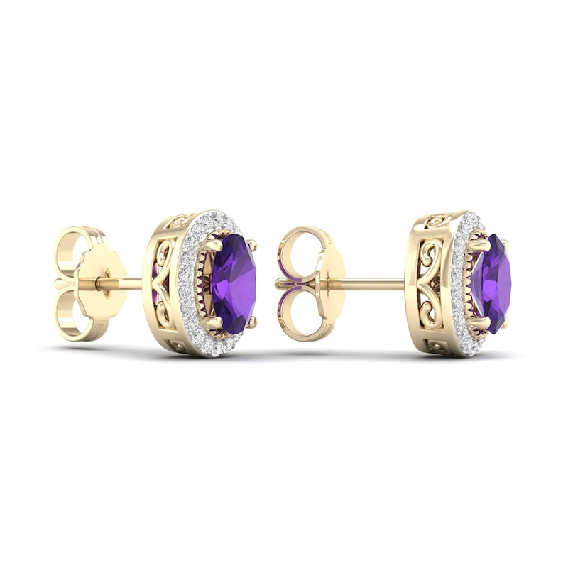 Natural Amethyst & Lab-Created White Sapphire Stud Earrings 10K Yellow Gold