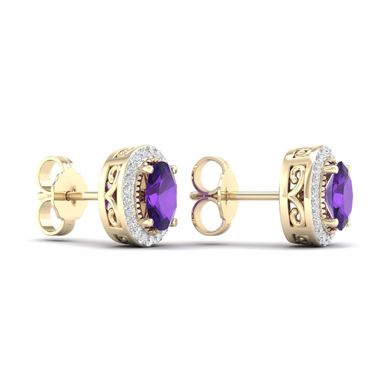 Natural Amethyst & White Lab-Created Sapphire Stud Earrings 10K Yellow Gold