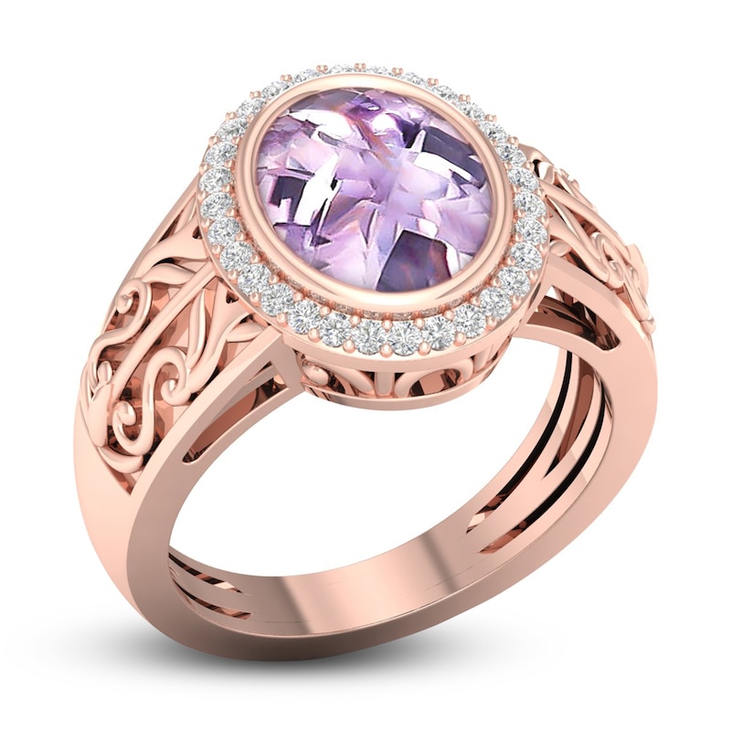 Natural Pink Quartz Ring 1/6 ct tw Diamonds 14K Rose Gold