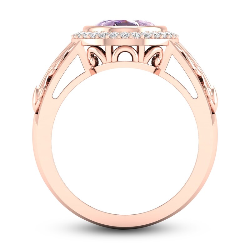 Main Image 3 of Natural Pink Quartz Ring 1/6 ct tw Diamonds 14K Rose Gold