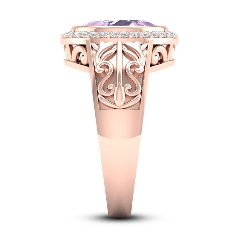 Main Image 4 of Natural Pink Quartz Ring 1/6 ct tw Diamonds 14K Rose Gold