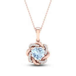 Natural Aquamarine Pendant Necklace 1/20 ct tw Diamonds 10K Rose Gold 18&quot;