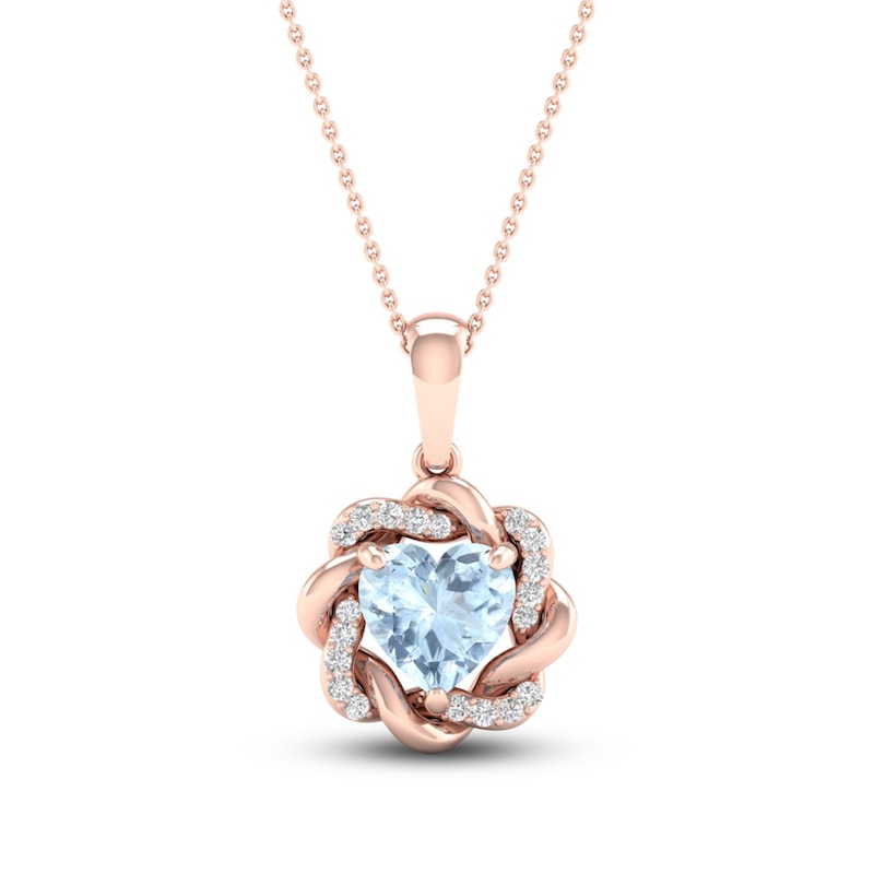 Natural Aquamarine Pendant Necklace 1/20 ct tw Diamonds 10K Rose Gold 18"