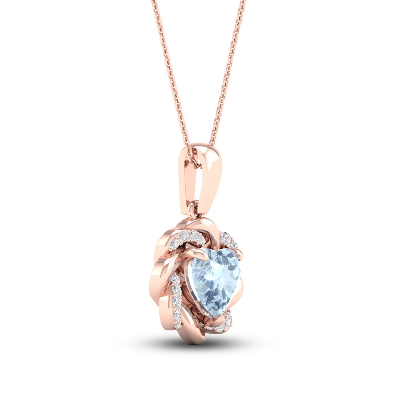 Natural Aquamarine Pendant Necklace 1/20 ct tw Diamonds 10K Rose Gold 18"