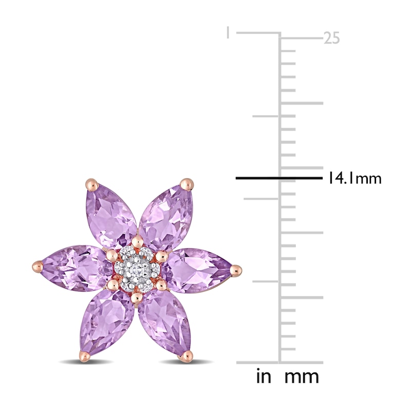 Natural Amethyst Flower Stud Earrings 1/20 ct tw Diamonds 14K Rose Gold