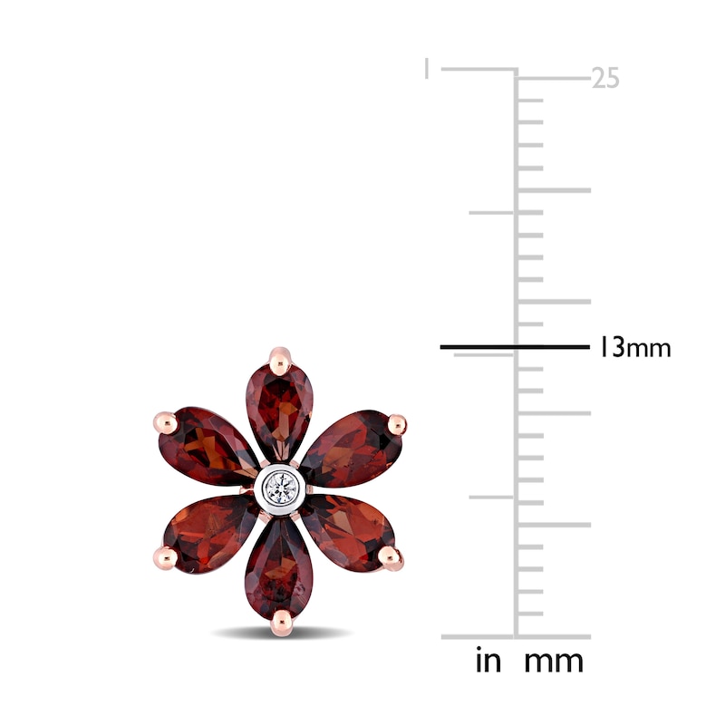 Natural Garnet Flower Stud Earrings Diamond Accents 10K Rose Gold