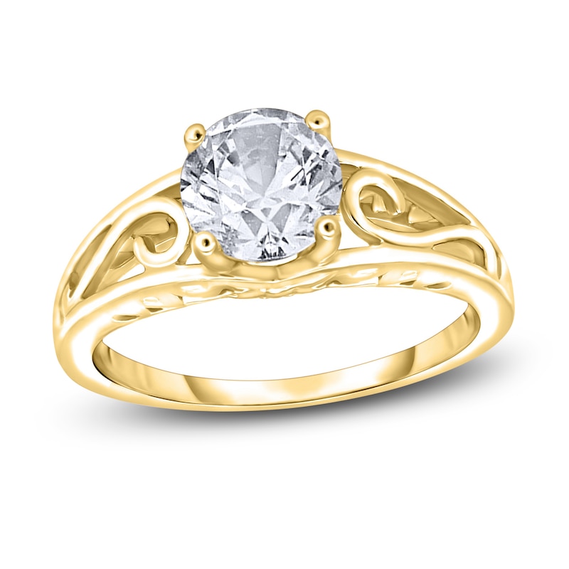 Main Image 1 of Diamond Solitaire Scroll Engagement Ring 1 ct tw Round 14K Yellow Gold (I2/I)