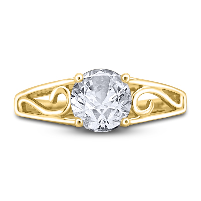 Main Image 3 of Diamond Solitaire Scroll Engagement Ring 1 ct tw Round 14K Yellow Gold (I2/I)