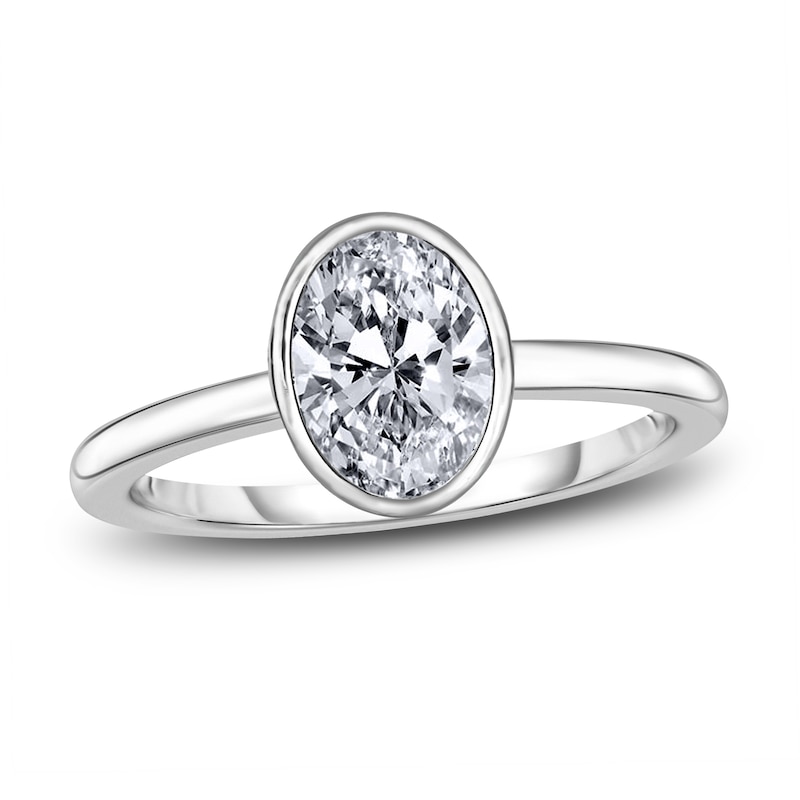Main Image 1 of Diamond Solitaire Engagement Ring 1 ct tw Bezel-Set Oval 14K White Gold (I2/I)