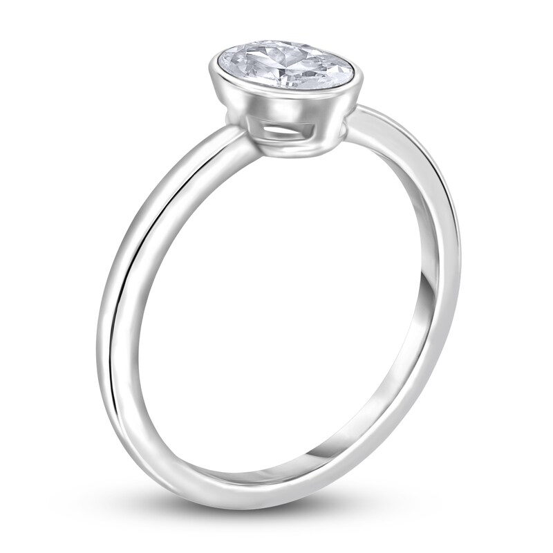 Main Image 2 of Diamond Solitaire Engagement Ring 1 ct tw Bezel-Set Oval 14K White Gold (I2/I)