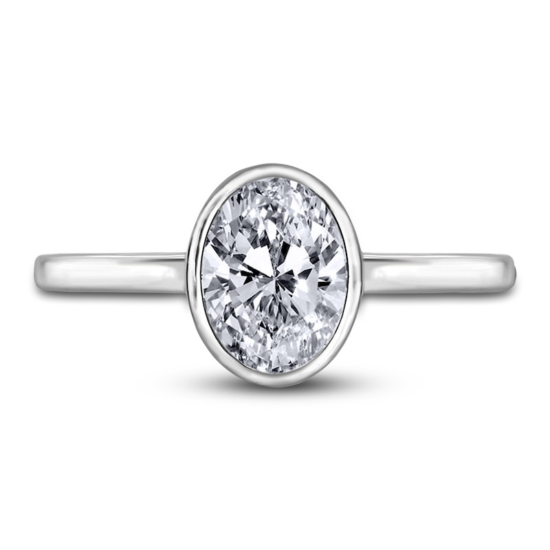 Main Image 3 of Diamond Solitaire Engagement Ring 1 ct tw Bezel-Set Oval 14K White Gold (I2/I)