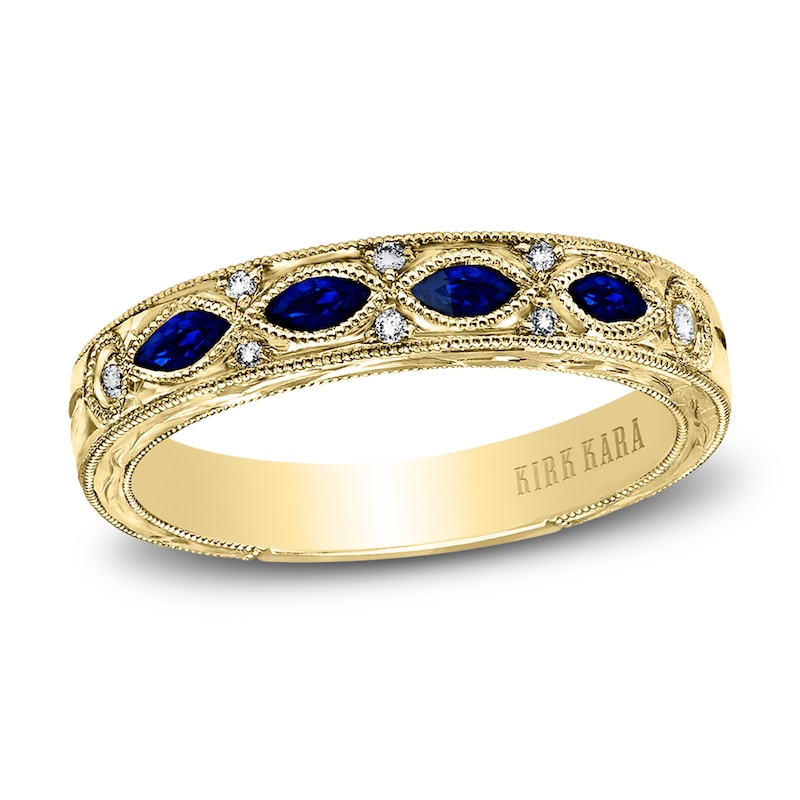 Main Image 1 of Kirk Kara Natural Blue Sapphire Anniversary Band Diamond Accents 14K Yellow Gold