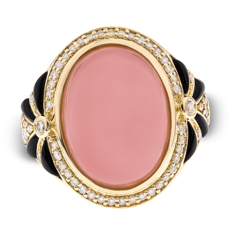 Natural Onyx & Natural Pink Opal Ring 1/3 ct tw Diamonds 14K Yellow Gold
