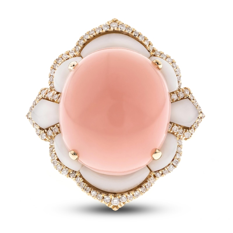 Main Image 1 of Natural Pink Opal & Natural Agate Ring 1/4 ct tw Diamonds 14K Yellow Gold