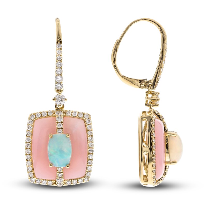 Main Image 1 of Natural Opal Earrings 7/8 ct tw Diamonds 14K Yellow Gold