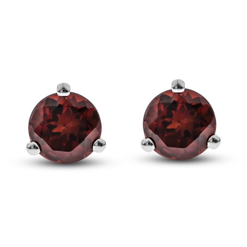 Main Image 1 of Natural Garnet Martini Stud Earrings 14K White Gold