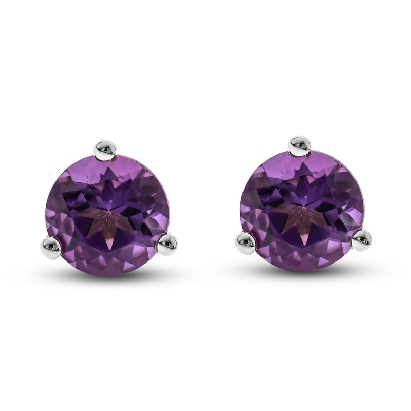 Natural Amethyst Martini Stud Earrings 14K White Gold