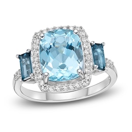 Natural Sky Blue Topaz Ring 1/4 ct tw Diamonds 10K White Gold
