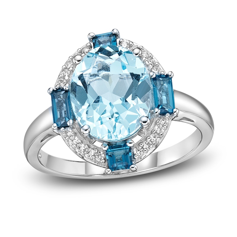 Natural Sky Blue Topaz Ring 1/10 ct tw Diamonds 10K White Gold